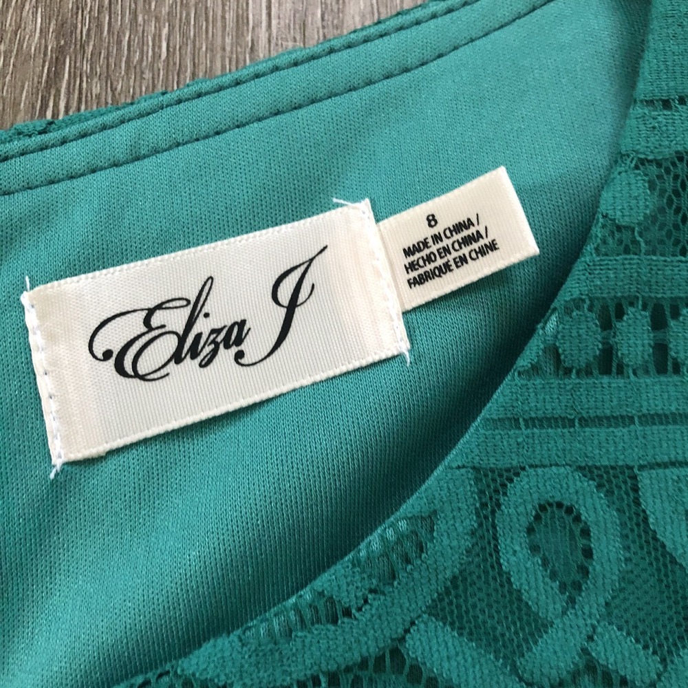 Eliza J Dress 8 Green Lace Overlay Lined Shift Floral Sleeveless‎ Back Zip - Picture 6 of 14